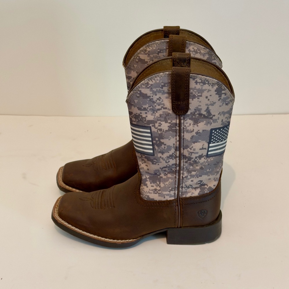 Ariat Kids Sport Patriot Western Boots Brown Camo Flag 10027279 Size 12.5 - Picture 3 of 7